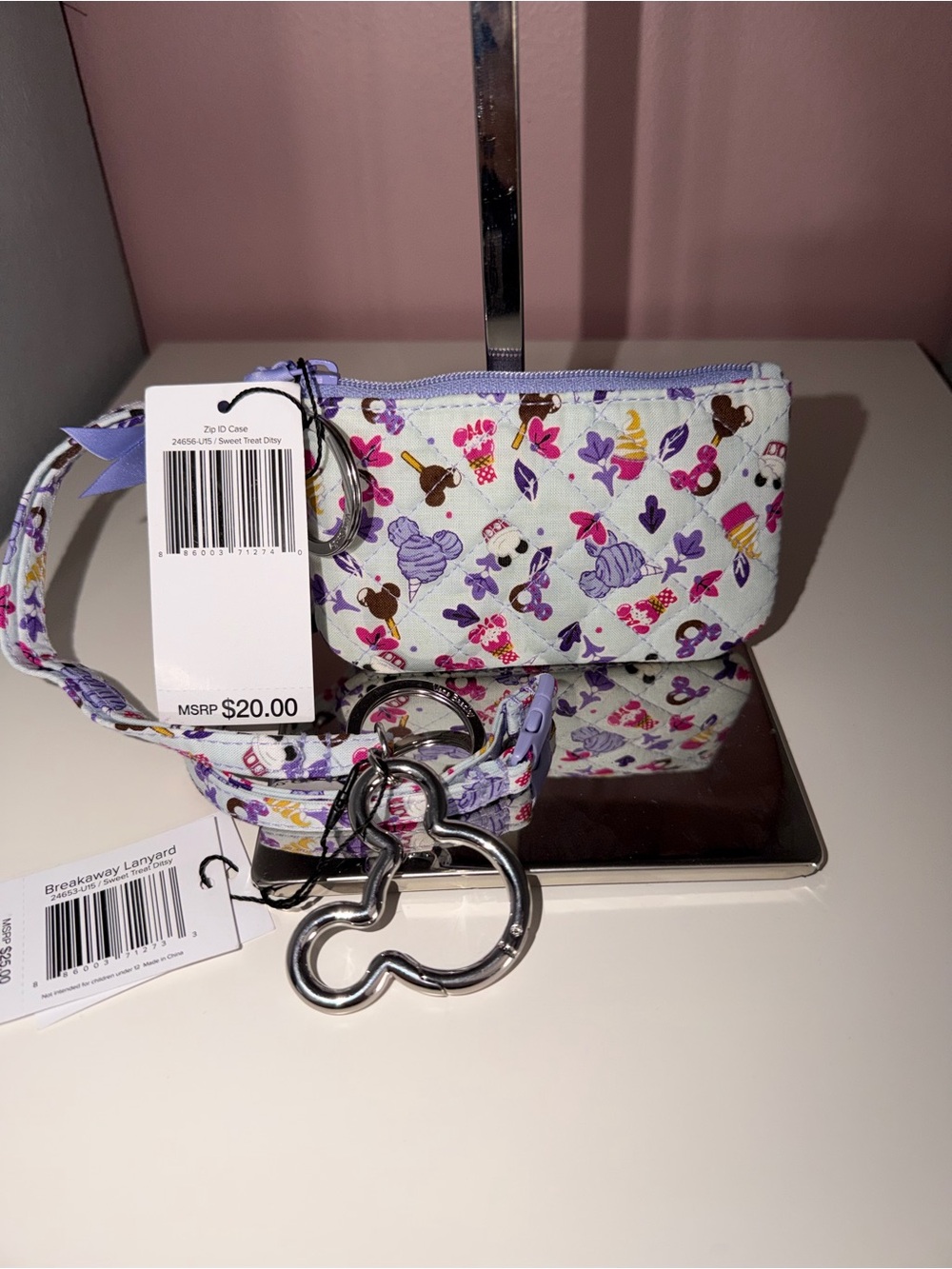 Vera Bradley Disney Zip ID Case & Breakaway Lanyard NWT Sweet Treat Ditsy